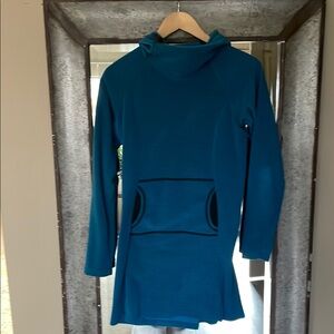 Blue Hooded Dress with Pockets